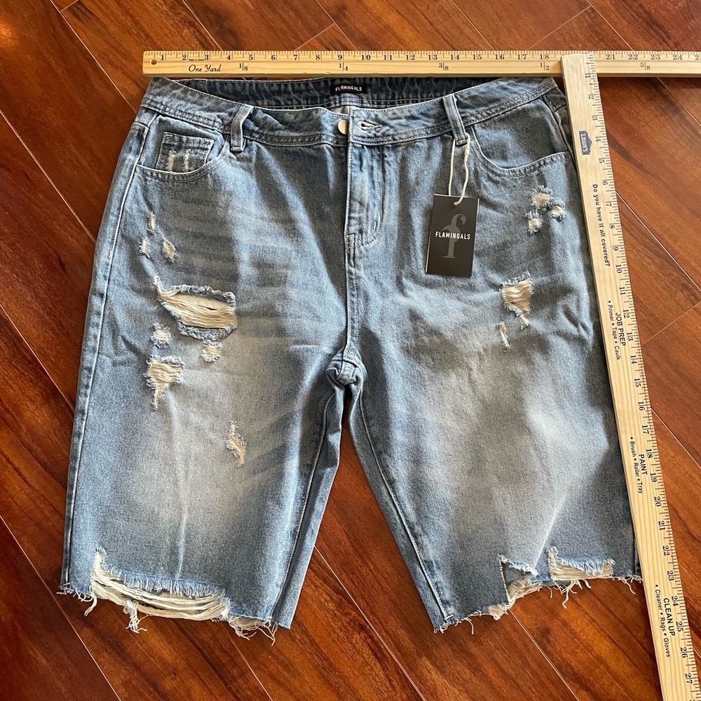 Womens Ripped Denim Shorts - Classic Blue